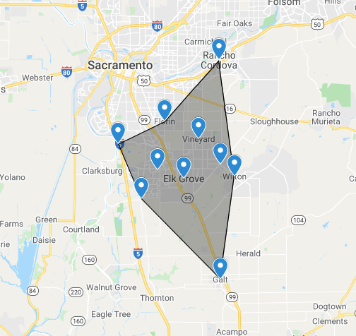 Screenshot of the map showing locations of the Key Realty Center operation area